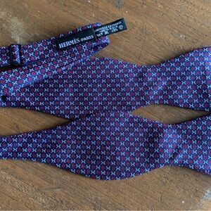 Hermes Paris Silk Woven Bow Tie Blue Background